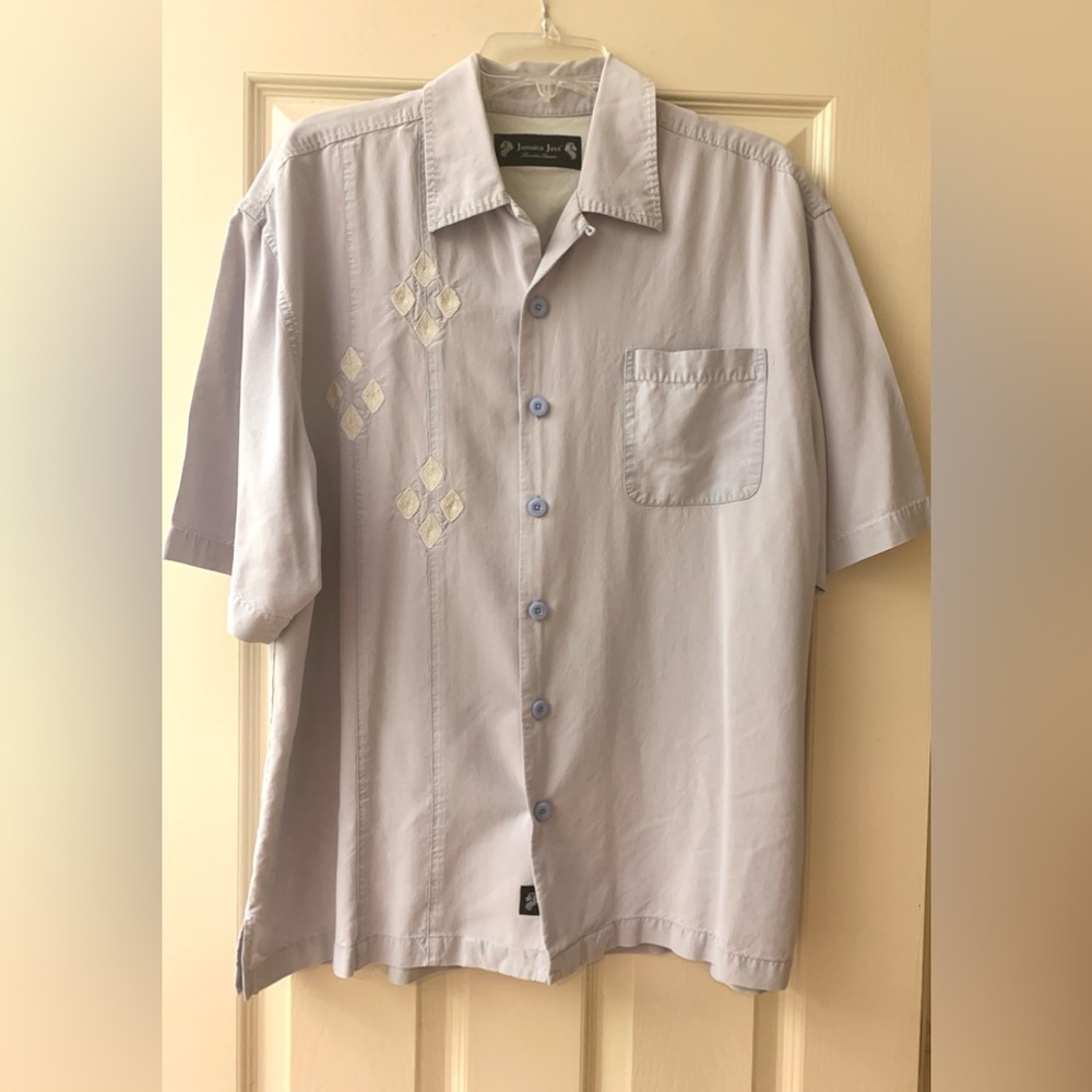 Jamaica Jaxx Gray Button Front Silk Short Sleeve Shirt